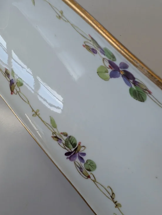 Rare Antique MEISSEN Marcolini Period Porcelain Pen Tray - Hand Painted Violets - Picture 3 of 7